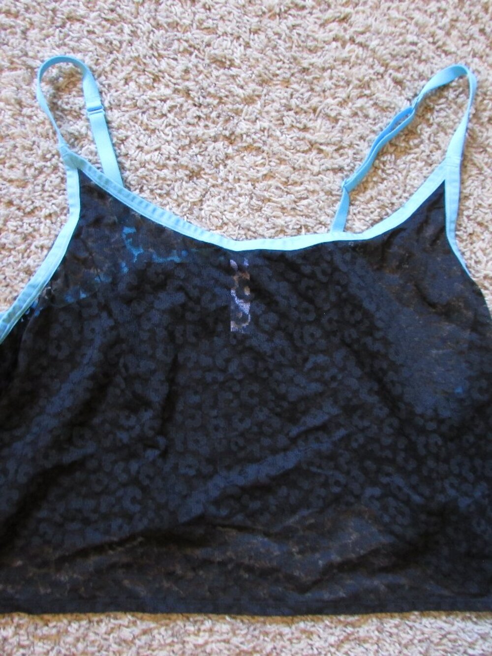 NWOT Cacique 26/28 4X Black Aqua Sheer Lace Crop Cami Tank Top Sexy